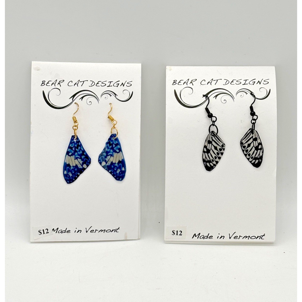 2 Dangle Dark Blue and black Butterfly Wing Earrings Fairy Shimmer Lightweight